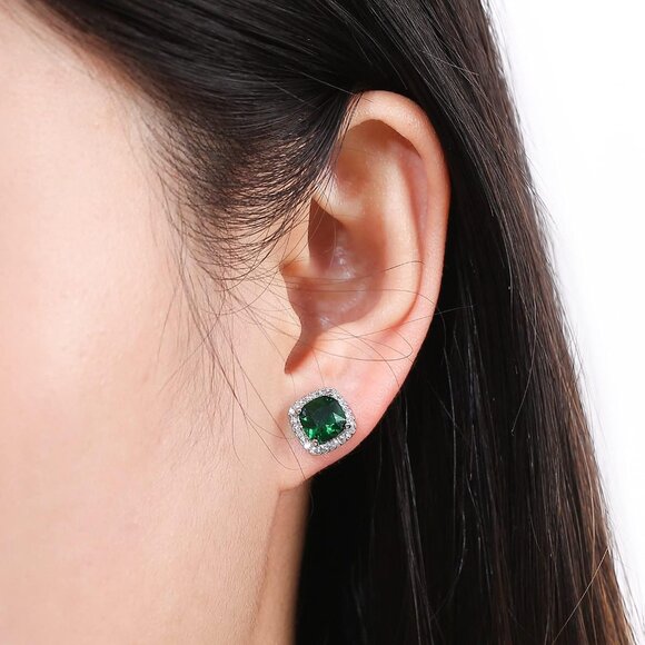 Women's Square Birthstone Cubic Zirconia Mall Dainty Green Elegant Earring - Picture 5 of 6